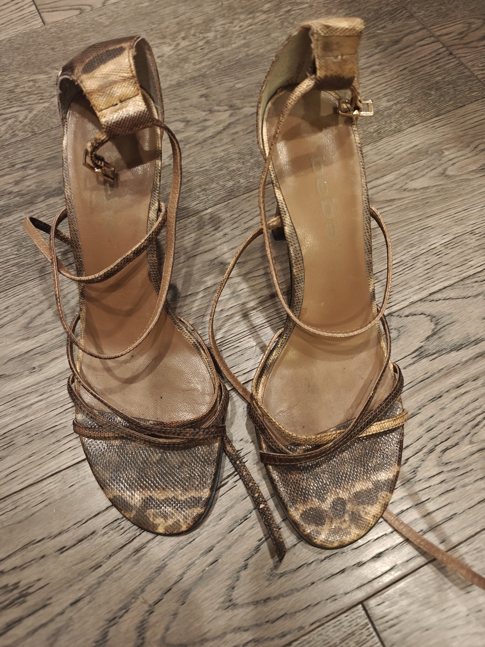 bebe Metallic Bronze Strappy High-Heel Sandals
